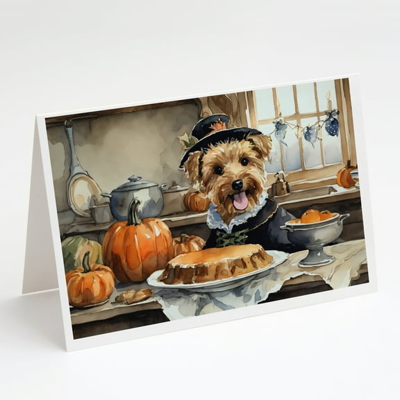 Lakeland Terrier Fall Kitchen Pumpkins Greeting Cards and Envelopes Pack of 8 7 in x 5 in