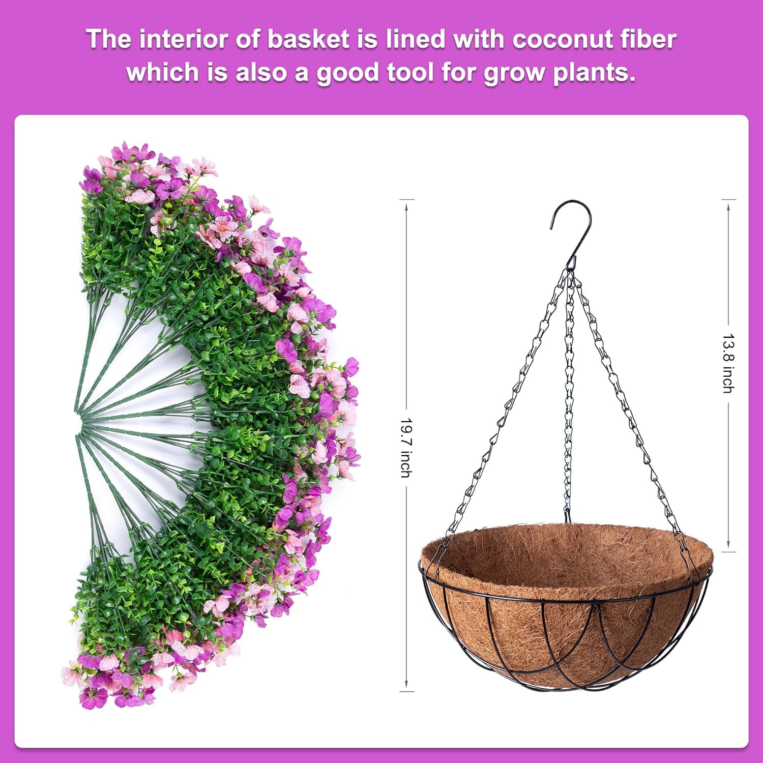 Artificial Faux Hanging Flowers Basket for Outdoors Outside Porch Decoration, Silk Fake Hanging Flowers Colorful Daisy with Coconut Lining Baskets for Courtyard Spring Summer Decor