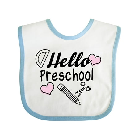 

Inktastic Hello Preschool with Hearts and School Supplies Gift Baby Boy or Baby Girl Bib