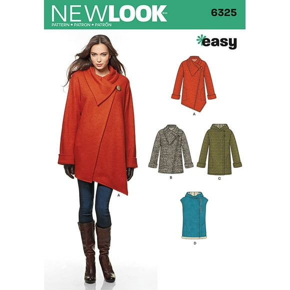 NEW LOOK Manteau Facile 6325 Misses avec Variations de Longueur et de devant, et Gilet, Taille : A (TP-S-M-L-TG)