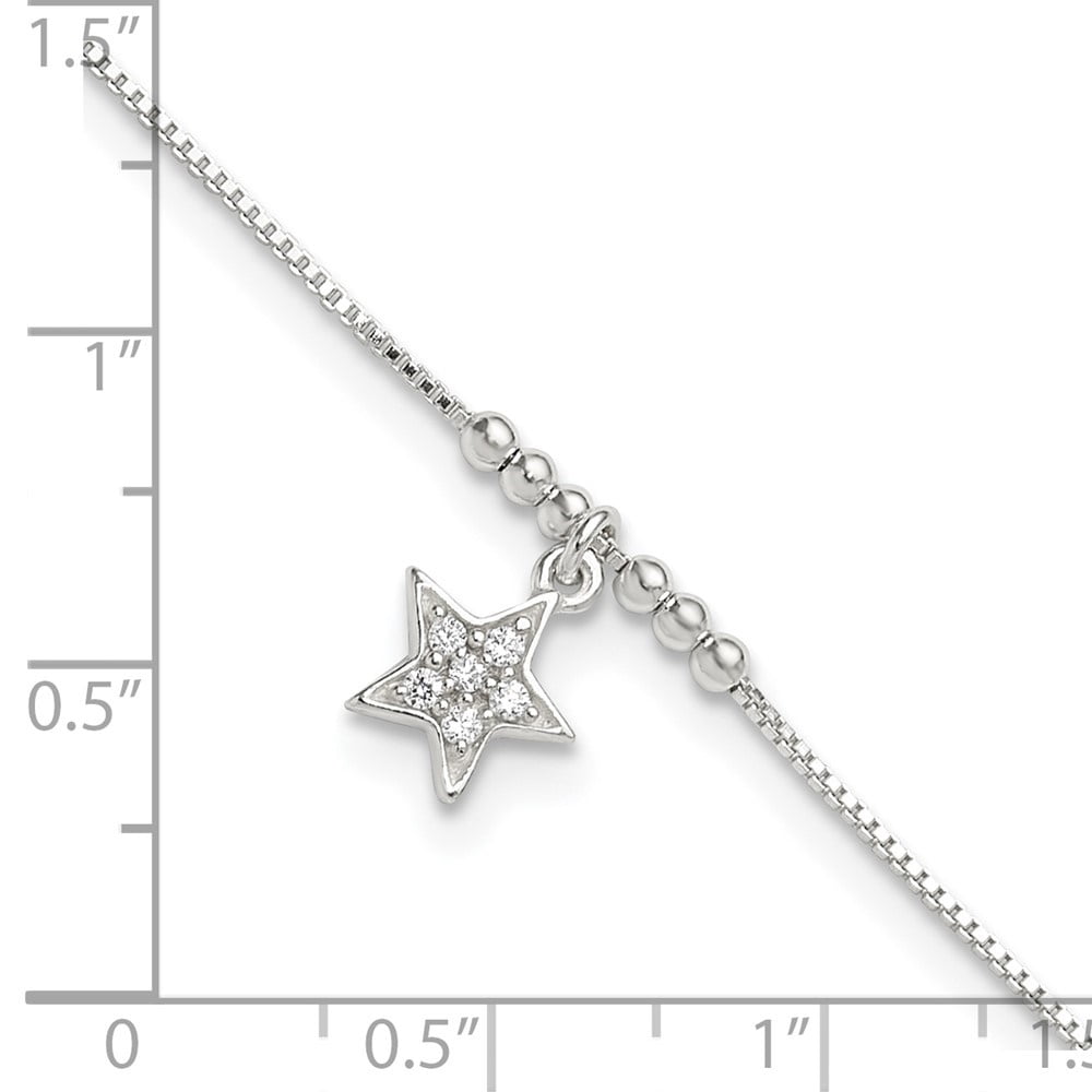 Auriga Fine Jewelry 925 Sterling Silver Cubic Zirconia Star and Beads Anklet 9inch for Women