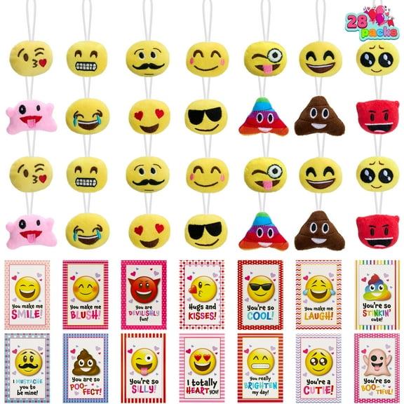 Joyfy 28 Packs Valentines Day Gifts Cards with Plush Key Chain, Valentine School Class Exchange Cards for Kids Girls Boys
