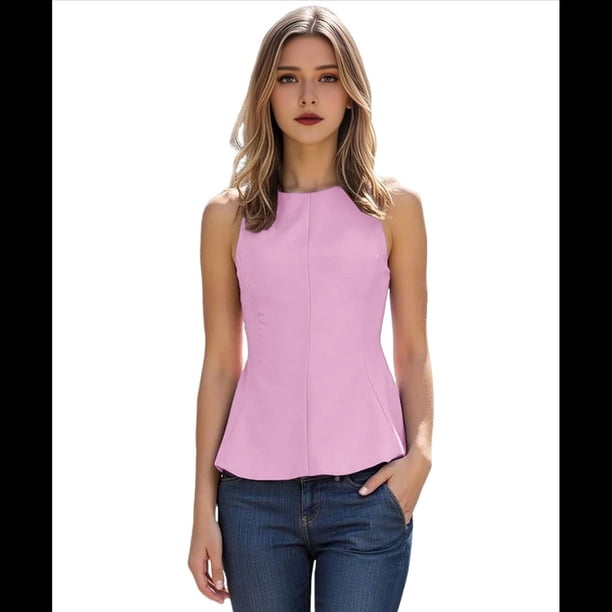 Camiseta Sin Mangas con Lazo en la Espalda y Falda A la Cintura para Mujer Rosa M