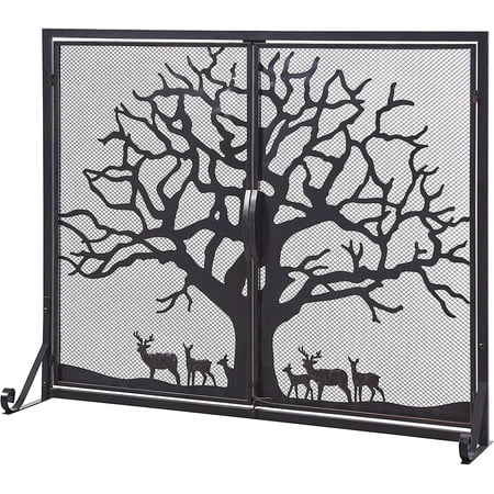 

Vanity Art Two Panel Iron Fireplace Screen with Doors | Farmhouse Decorative Mesh Spark Guard Fire Place Cover Bronze Finish Wood Burning Stove Accessories Brown MLT2028FP-TRDE