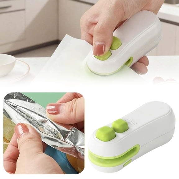 Mini Bag Sealer – 2-in-1 Handheld Rechargeable Bag Resealer & Cutter for Chip Bags, Snacks, Food Storage, Vacuum Heat Sealer, Portable Kitchen Tool (White)