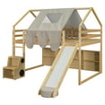 thumbnail image 5 of Harper & Bright Designs Low House Loft Bed with Slide and Storage Shelves, Wood Twin Playhouse Loft Bed Frame with Tent & Stairs, Twin Storage Bed for Boys Girls, Natural, 5 of 20