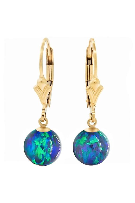 Perrin: 8mm Blue-Green Peacock Synthetic Opal Ball Lever Back Earrings 14-20 Gold Filled