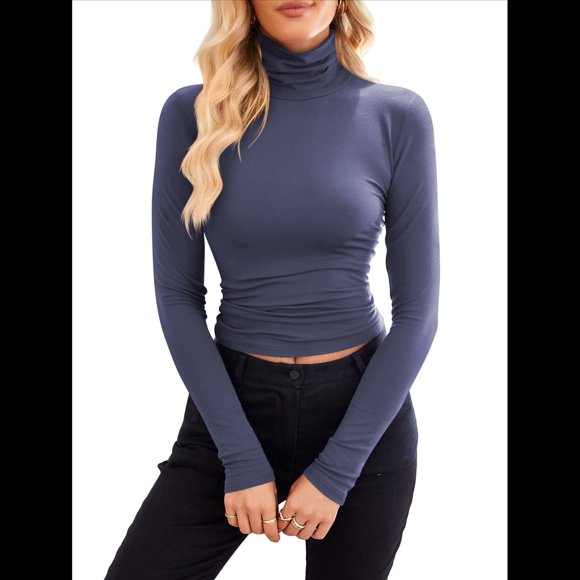 Camisetas de Larga para Mujer, Ropa Interior Térmica Básica de Otoño, Ropa de Invierno 2025 Azul M