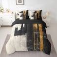 thumbnail image 2 of jejeloiu Abstract Geometric Striped 7pcs Bedding Comforter Set,Gold Black Gray Queen Bedding Sets For Men Women Reversible, 2 of 8