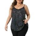 thumbnail image 1 of Tops sin mangas de lentejuelas de talla grande para mujeres, camiseta de bronceado con escote en V, chaleco 2X negro púrpura, 1 of 6