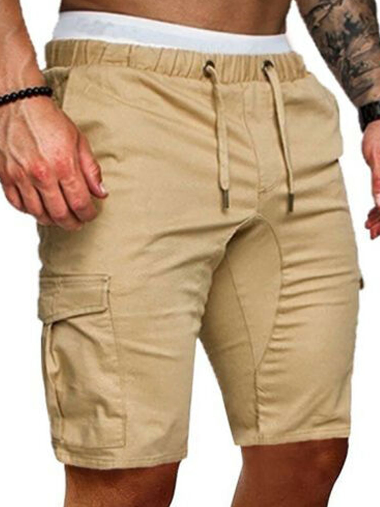 Men Cargo Elastic Waist Sports Short Pants Classic-Fit Multi-Pocket Shorts
