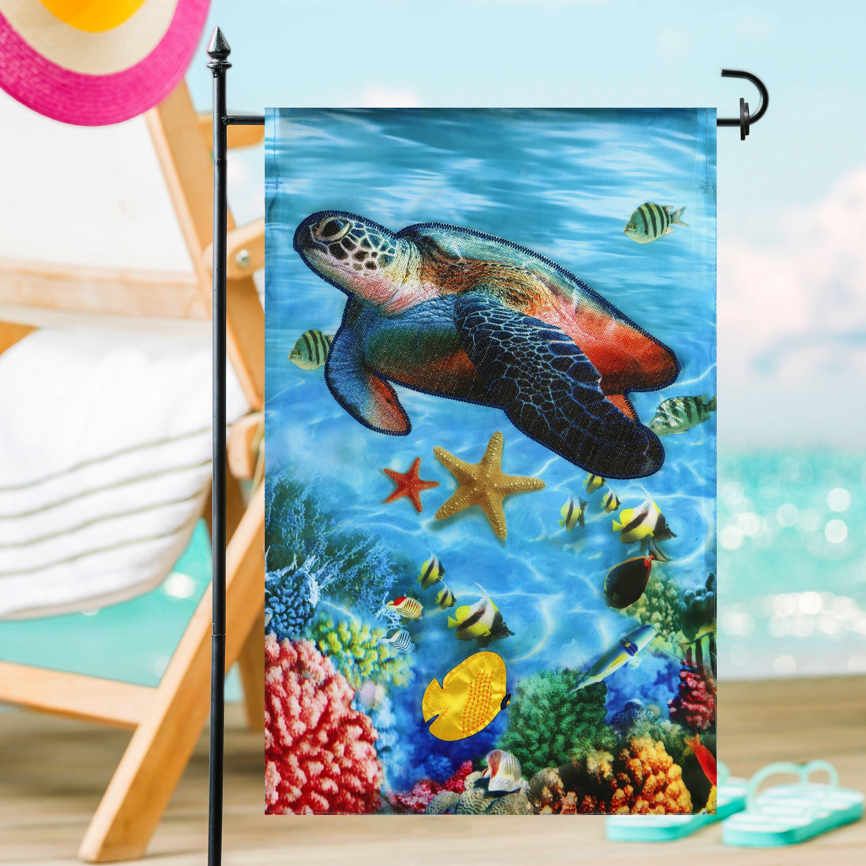 Ocean Sea Turtle Blue Yard Flag 11.5in x 18in