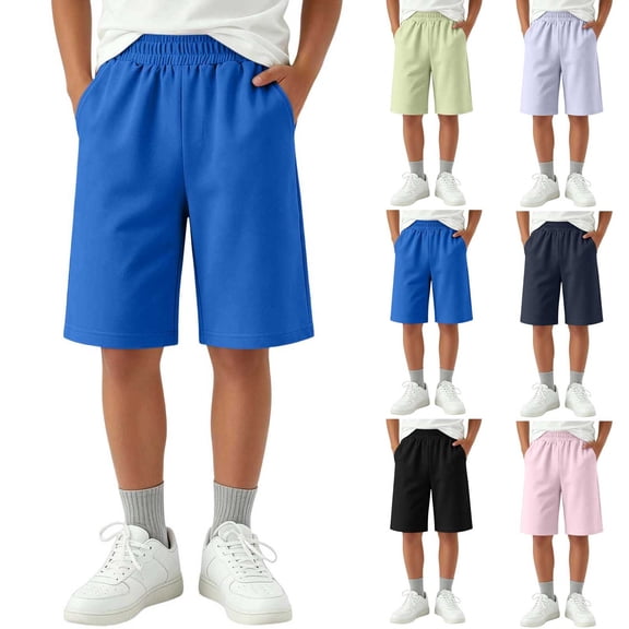 Rvasteizo Boys Girls Loose Elastic Waist Pocket Crop Shorts Toddler Casual Short Trousers for 1-15 Years