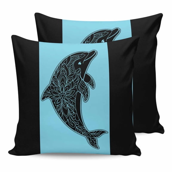 Black Blue Dolphin 18x18 Pillow Covers Set of 2, Summer Beach Coastal Modern Art Throw Pillow Covers Decorative Couch Cushion Case, Microfiber Square Pillowcases for Bedroom Car Living Room