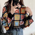 thumbnail image 6 of Hollow Out Crochet Knit Loose Sweater Long Sleeve Tassels Hem Cover Up Pullover Crop Top for Womens, 6 of 9