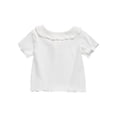 thumbnail image 5 of Paiwinds Baby Girls Flounce Trim Button Shoulder Short Sleeve Top Soft Cotton Solid Color Casual Blouse for Infants, 5 of 5