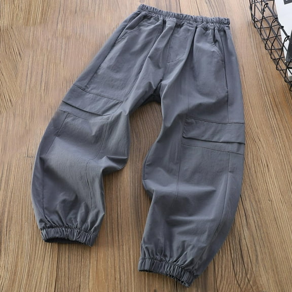 Riecok Jogger Sweatpants for Girls Elastic Waist with Pockets Solid Color Casual Trackpants Dark Gray 12 Years