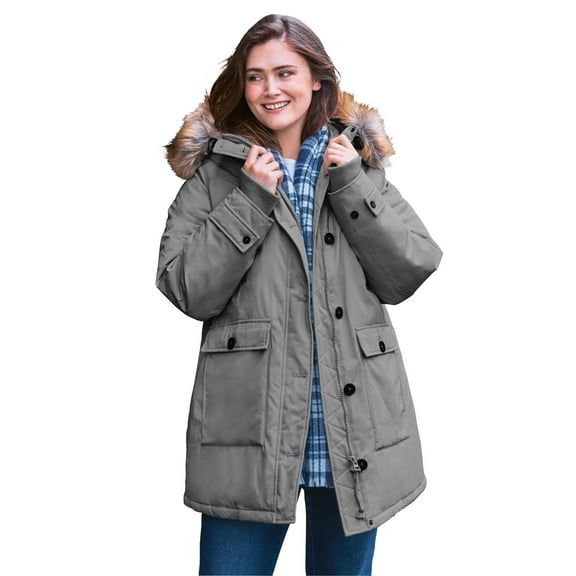 Woman Within Plus Size Arctic Parka Jacket & Hood 34" Long Down Blend Winter Coat