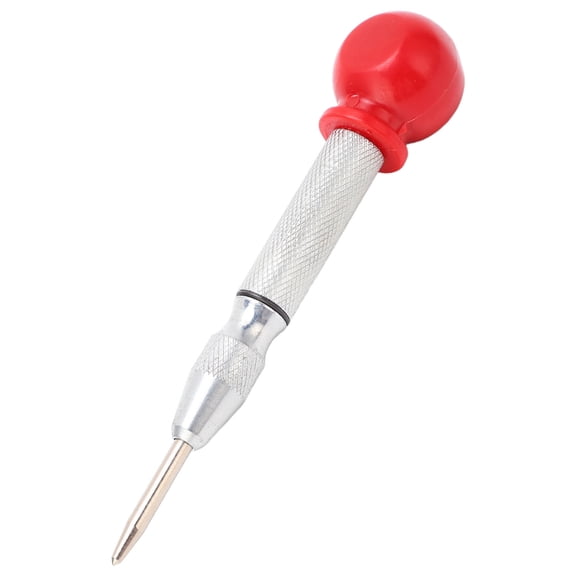 Crtynell Puncher Tool,Center Punch Automatic Spring Loaded Reinforced Head Knurled High Speed Steel Hard Tip Silver Puncher With Cover,Spring Punch