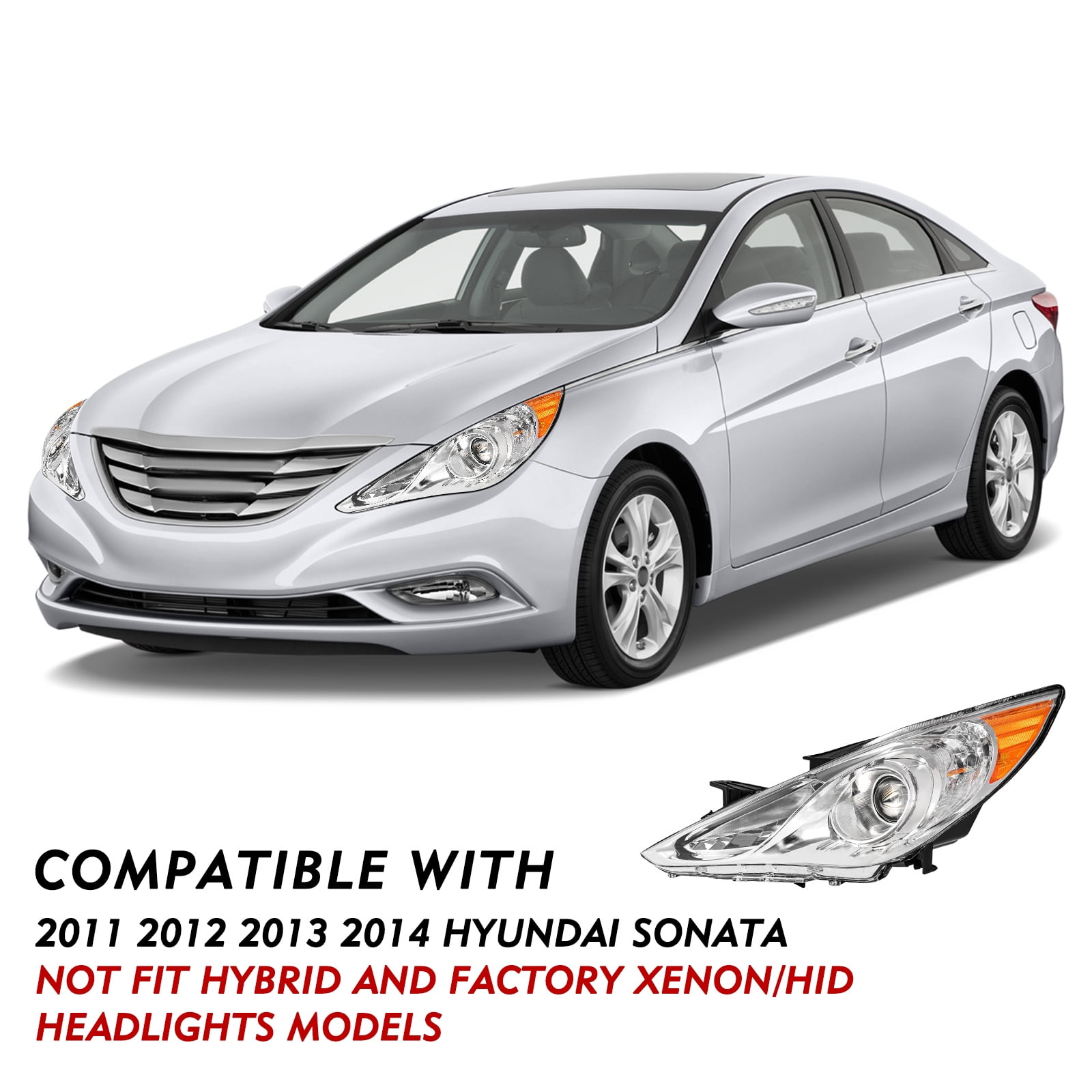 Chrome Housing Left Driver Side Halogen Headlight For 2011-2014 Hyundai Sonata