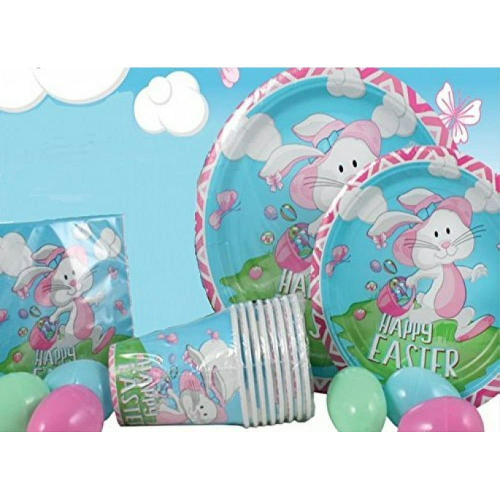 Happy Easter Party Setting Includes (8) Large Paper Plates, (8