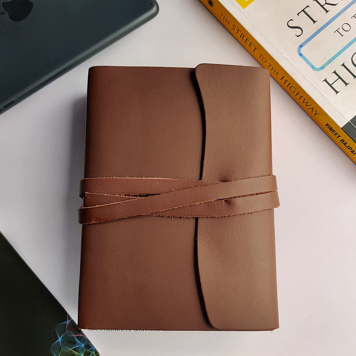 Leather Journal Writing Notebook - Handmade Vintage Leather Bound Lined Journal for Men & Women - Ruled Travel Diary Gift for Writers Artist Poet Him Her by Rustic Town, Brown