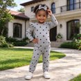 thumbnail image 2 of HCNTES Baby Girl Clothes Fall Winter Newborn Baby Girl Clothes Outfits Infant Ruffles Ribbed Trim All-Over Heart Print Romper Pants Headband Cute Toddler Baby Girl Clothes Set, 2 of 5