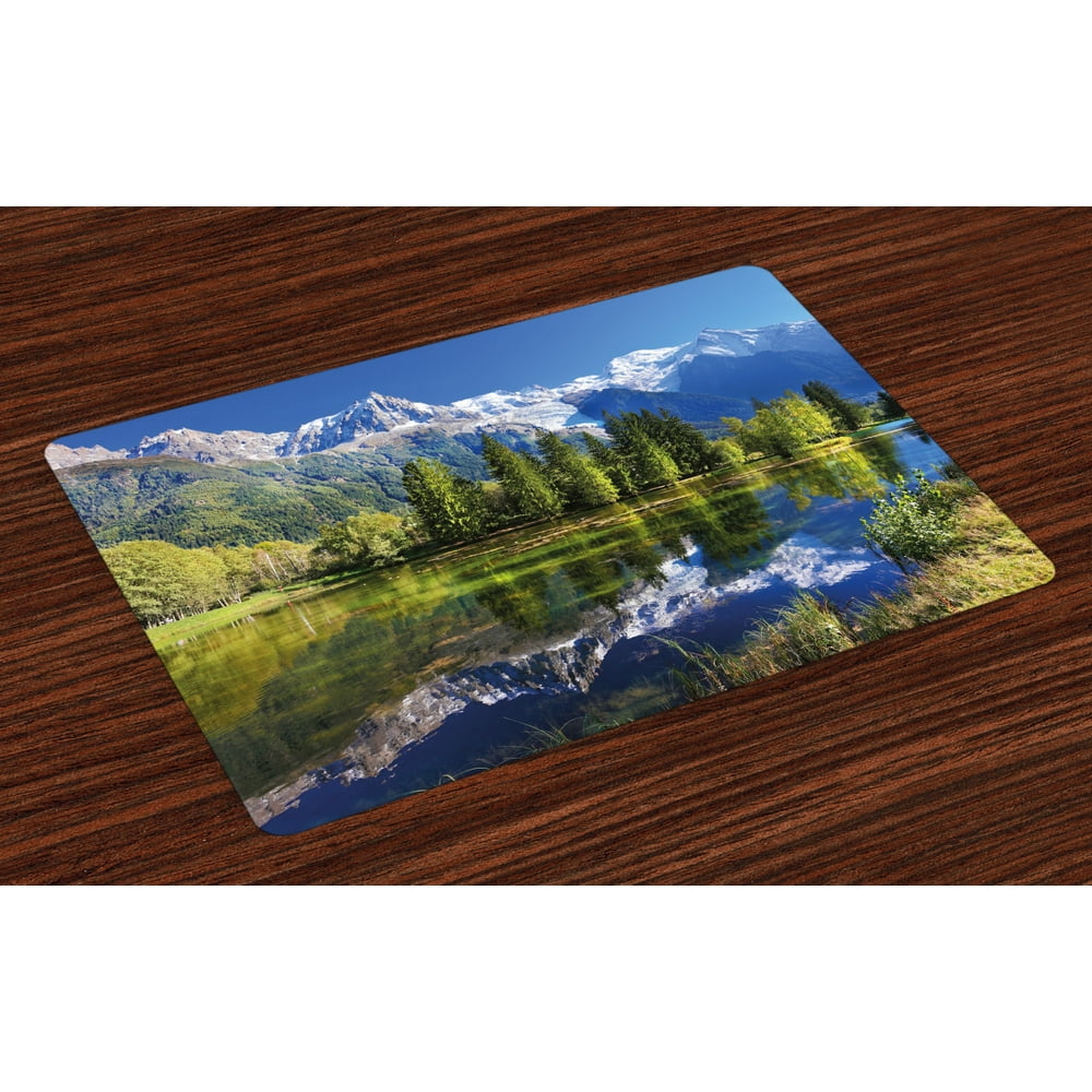 Outdoor Placemats Set of 4 Snowy Mountains Evergreen Spruce Reflected ...