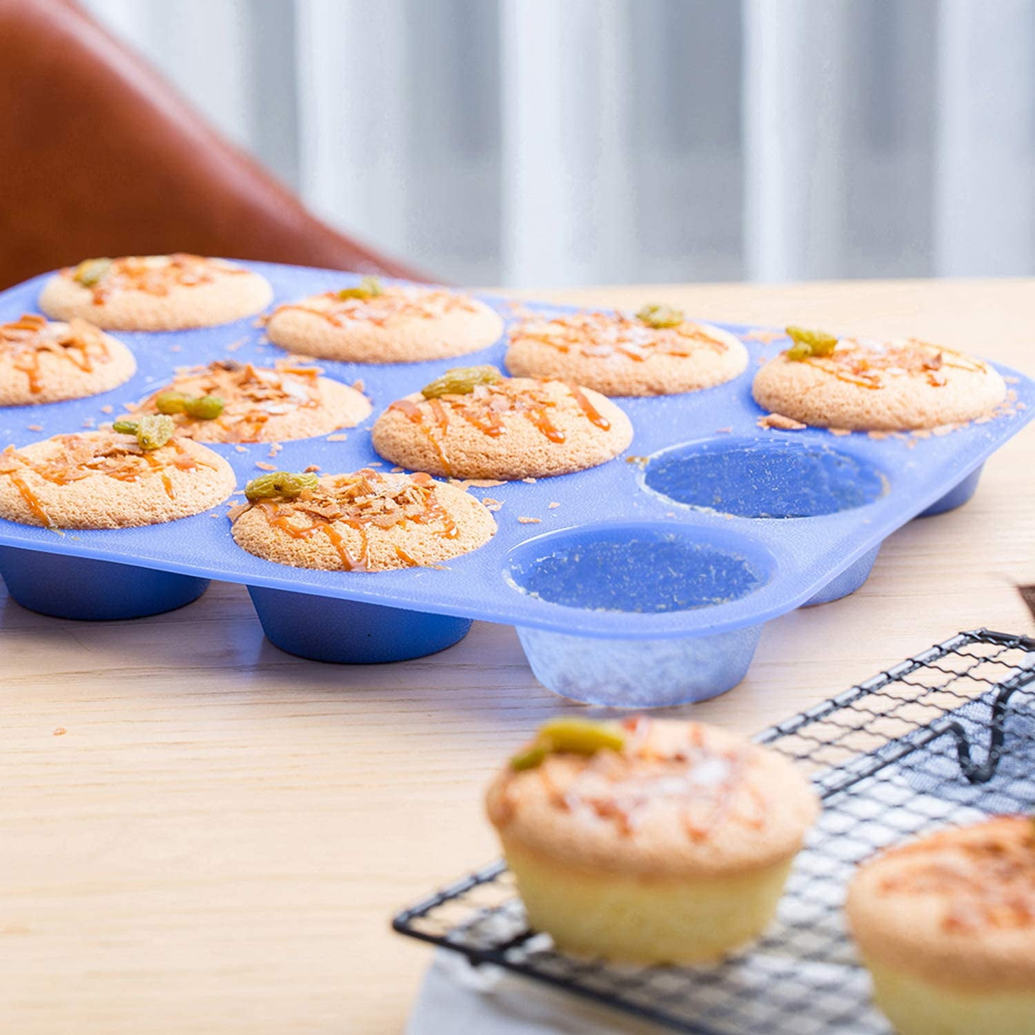 Kepooman Mini 12 Cups Non-Stick Silicone Mold for Baking, Blue Kepooman Mini 12 Cups Non-Stick Silicone Mold for Baking, Blue