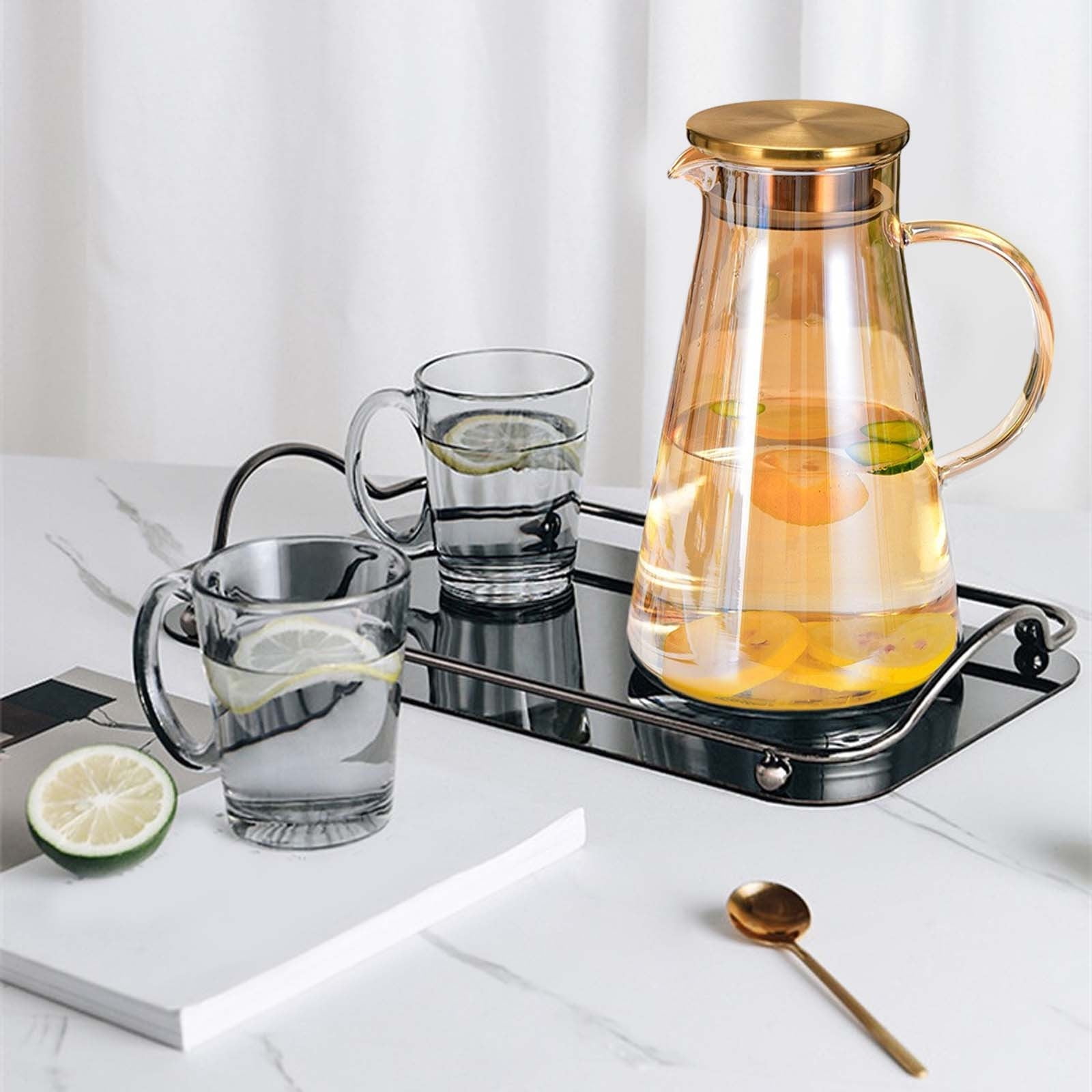 Pichet En Verre 2 Litres Avec Couvercle Acier Inoxydable - Carafe Eau Jus Café