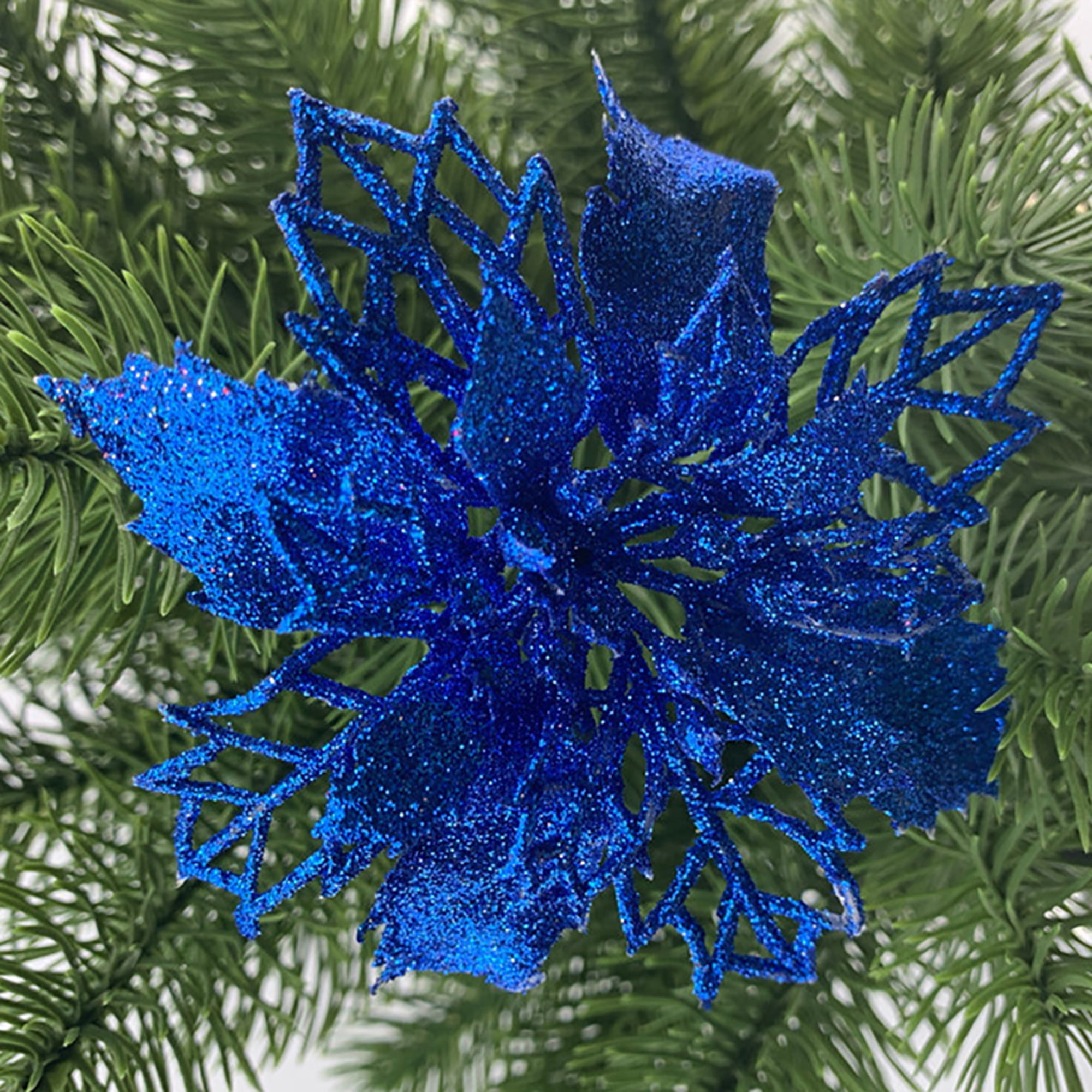1/10 Pcs Christmas Large Poinsettia Glitter Flower Tree Decorations