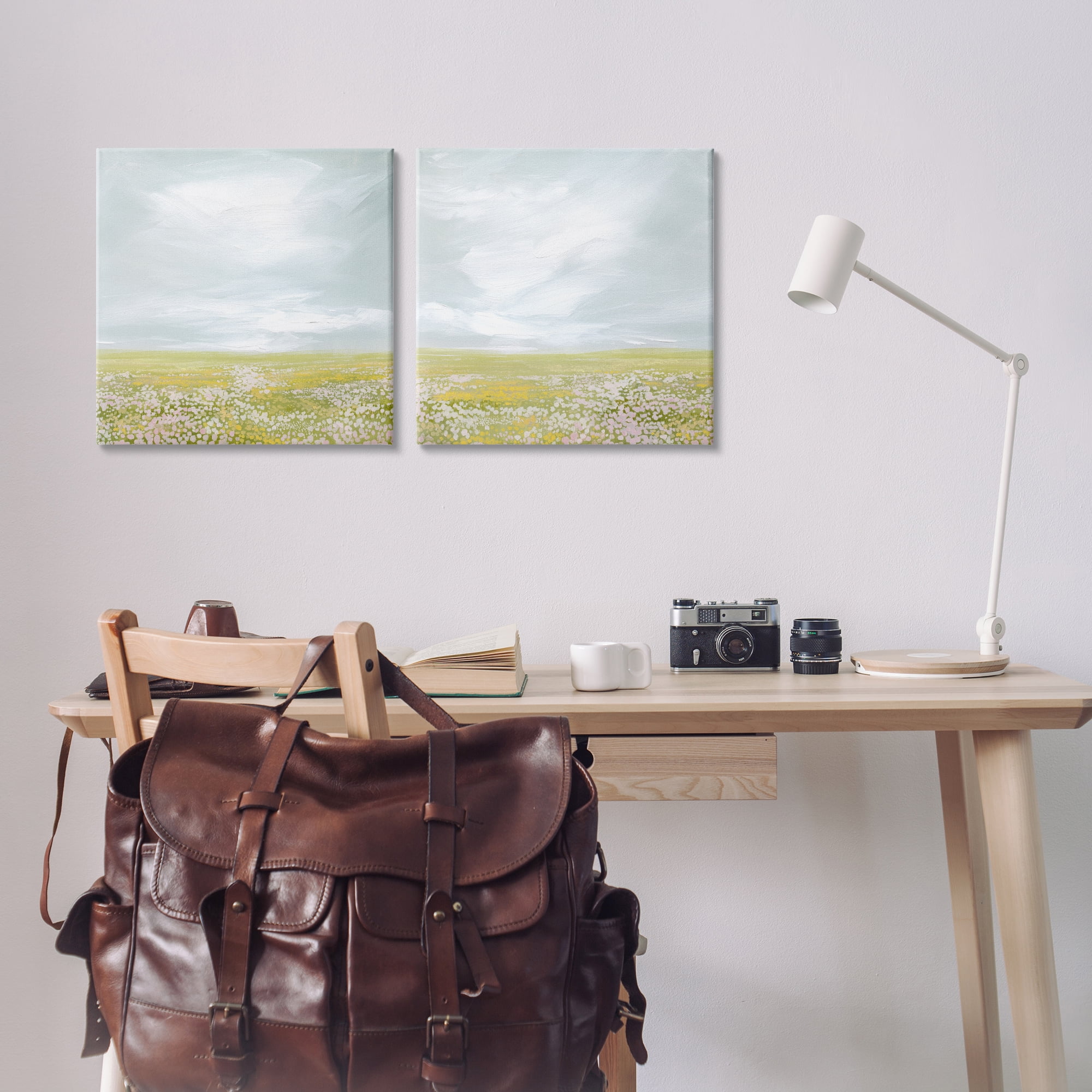 Stupell Industries Flowering Field Wispy Clouds Landscape & Nature Painting Wrapped Canvas Art Print Wall Art, 17 x 17, Set of 2