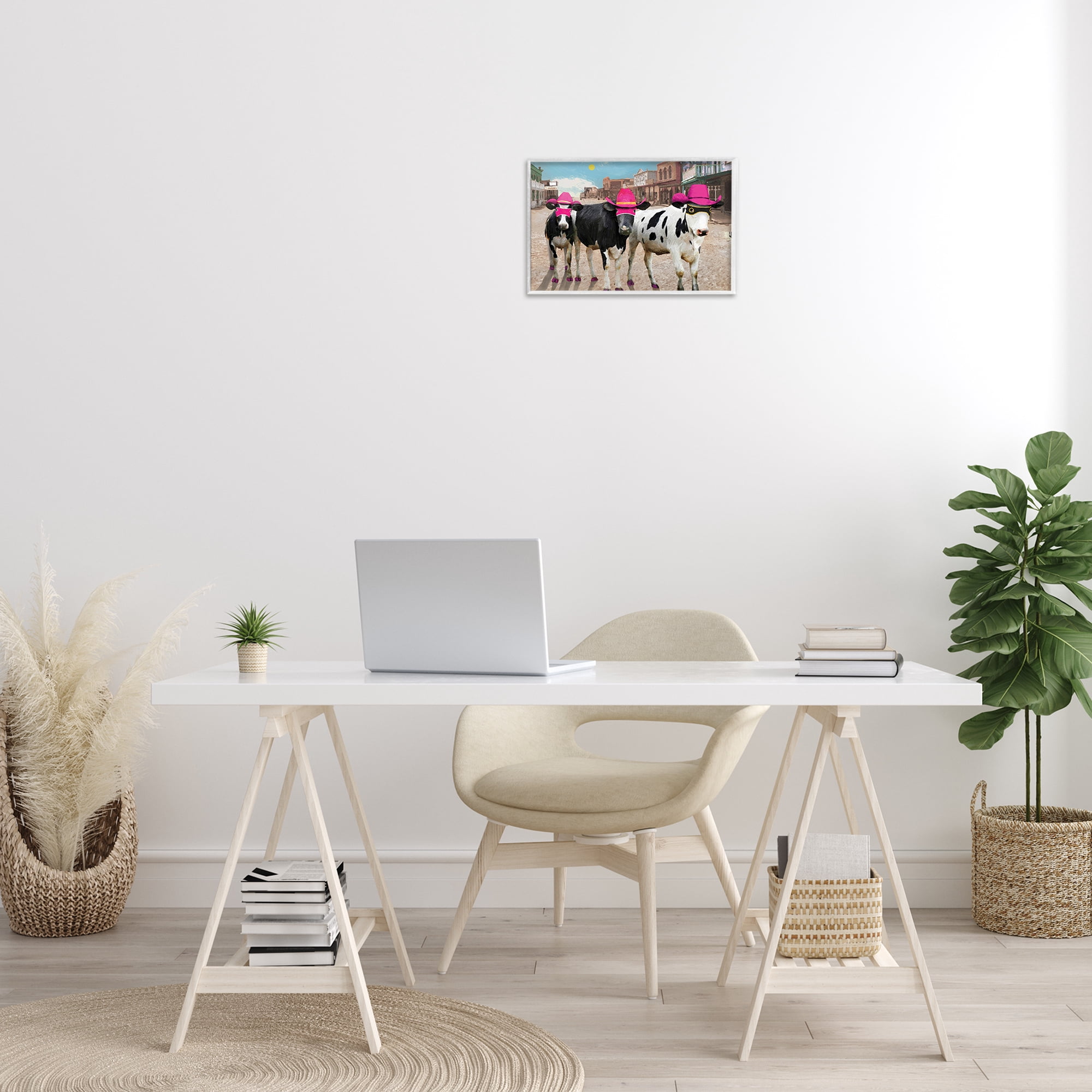 Stupell Industries Superhero Cows in Town Scenery Painting White Framed Art Print Wall Art, 18 x 12