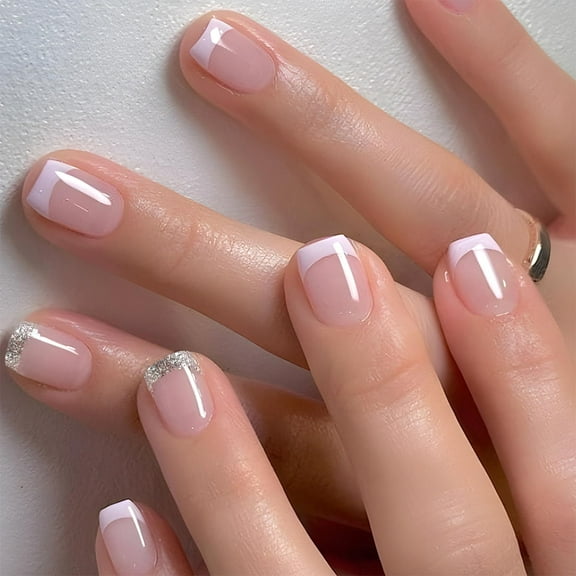 Black Green Gradient Press on Nails Short Square Fake Nails Artificial Acrylic Glue on Nails Reusable Full Cover Stick on Nails for Women DIY Manicure Decoration Multicolor Silver Glitter French Tip