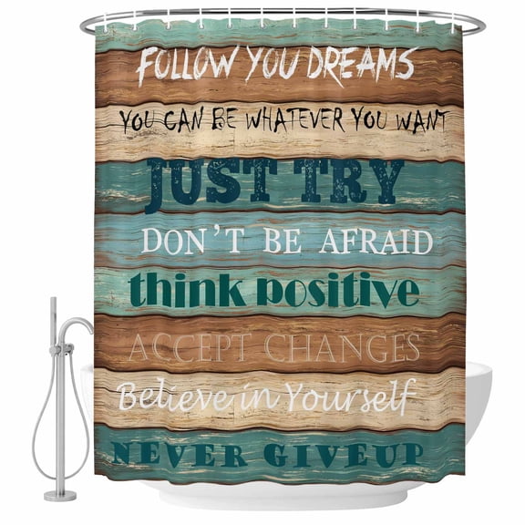 Teal Brown Blue Shower Curtain Set - 48" x 72" Washable Bathtub Curtain with 12 Hooks, Retro Farmhouse Wooden Grain Plank Waterproof Fabric Stall Shower Curtains for Bathroom/Bathtub Décor