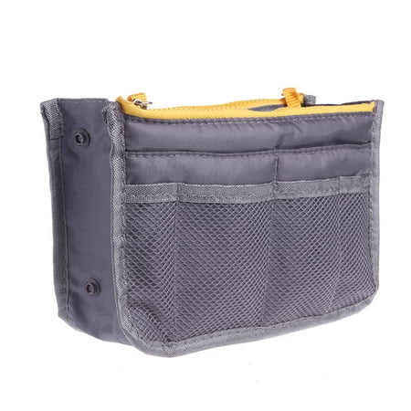 Bag Organizer Insert - Multi-functional Large Purse Organizer Insert Nylon Dual Zipper Women Travel Insert Handbag Liner Tidy Organizers (Grey)