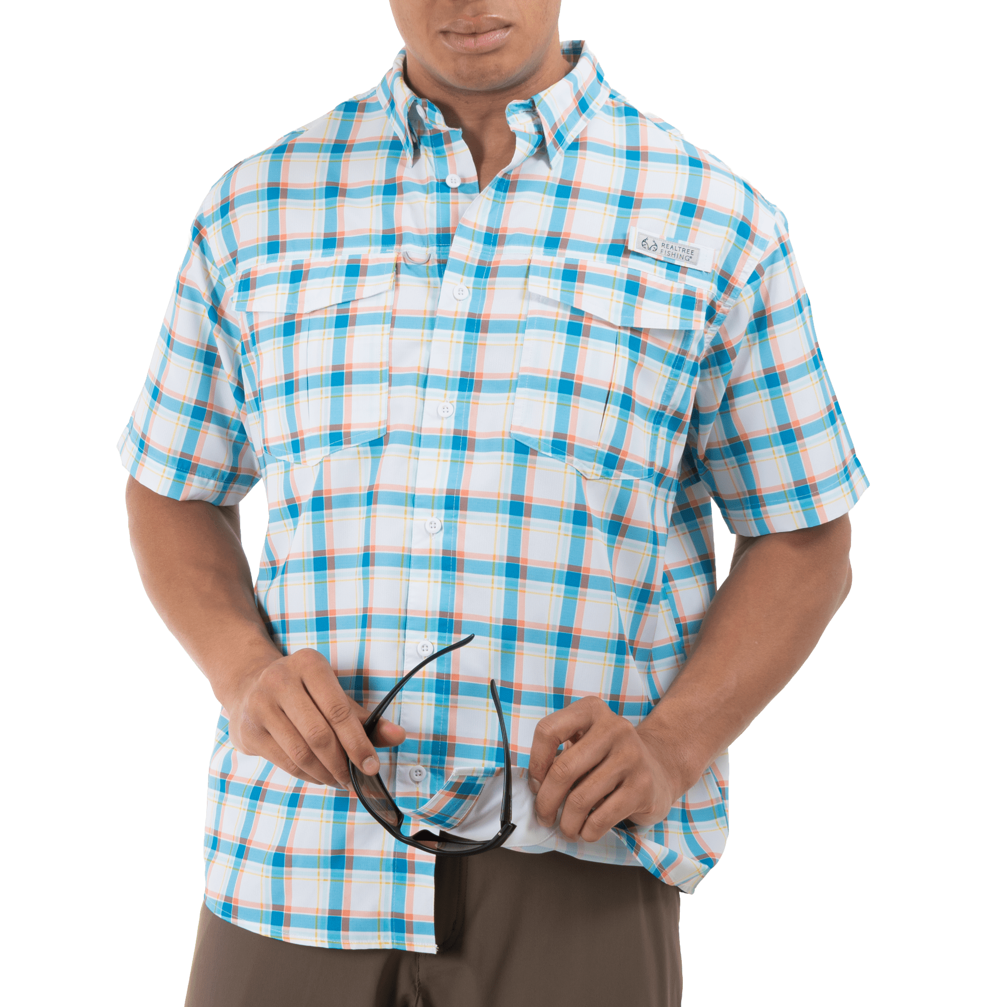 Realtree Men's Hawaiian Ocean Plaid 3XL Short Sleeve Guide Shirt