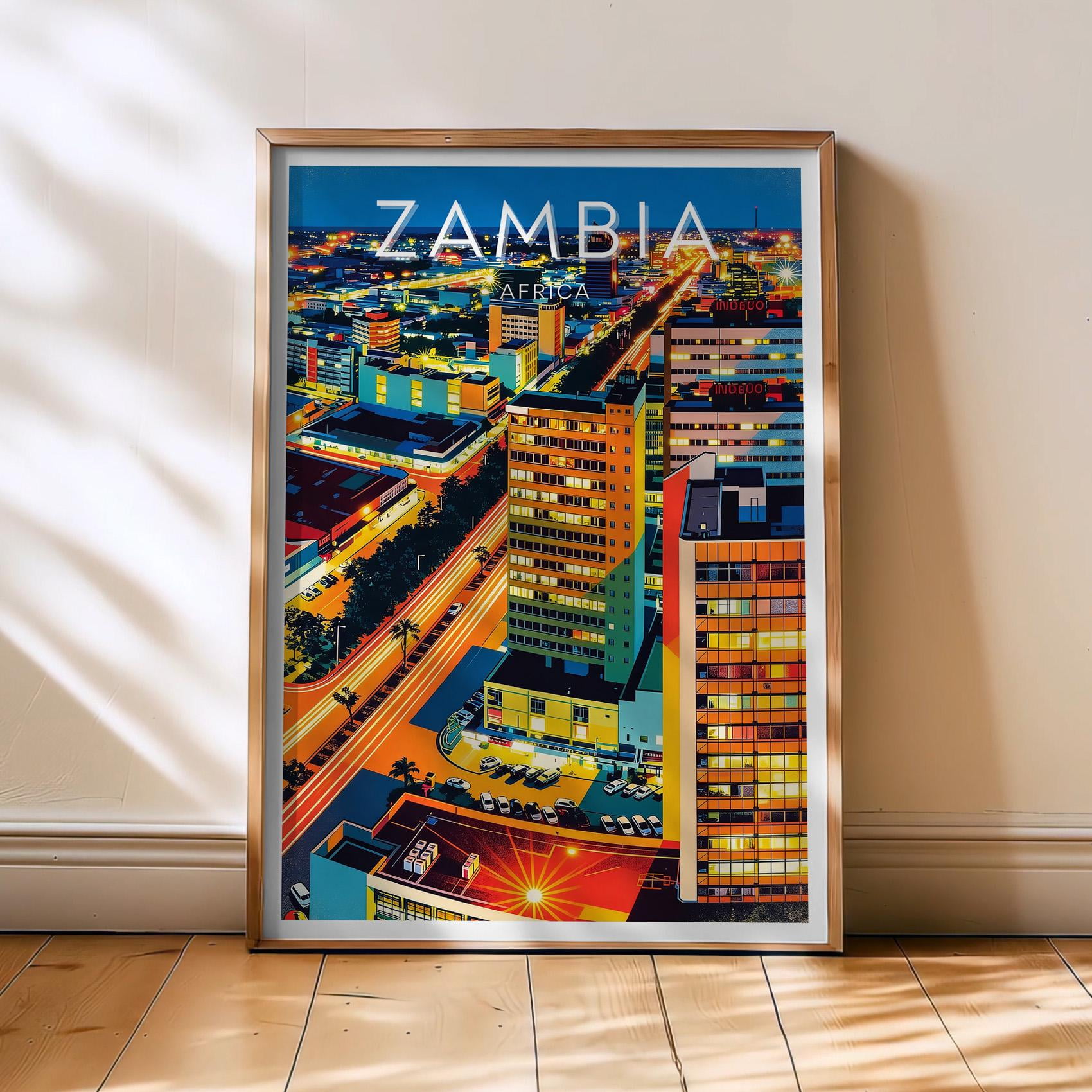 Zambia Travel Poster, Africa Poster, Zambia Retro Wall Art, Victoria Falls Art, Lusaka Decor, Zambia Gift, , Poster Print Only