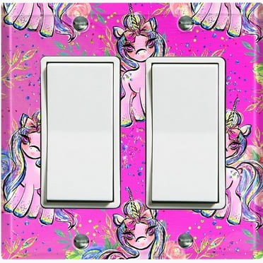 Metal Light Switch Plate Cover Pink Unicorn Rose Fairy Universe UNI004