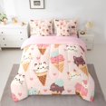 thumbnail image 3 of Manfei Ice Cream Cat Twin Bedding, Cartoon Love Heart Bedding Comforter Set, Pink, Pink Reversible, 7pcs, 3 of 6