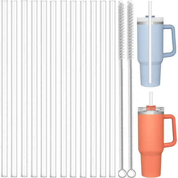 Replacement Straw Compatible with Stanley 40 oz 30 oz Cup Tumbler, 12 Pack Reusable Straw with Cleaning Brush, Plastic, Clear