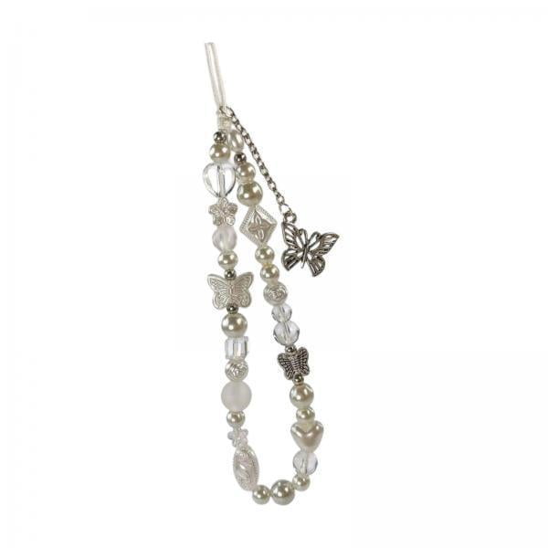 Encanto para teléfono,Correa con cuentas para teléfono,cadena de mariposa para teléfono,Correa para teléfono hecha a mano,pulsera de perlas con lazo,Colgante de cuentas hecho a mano,correa