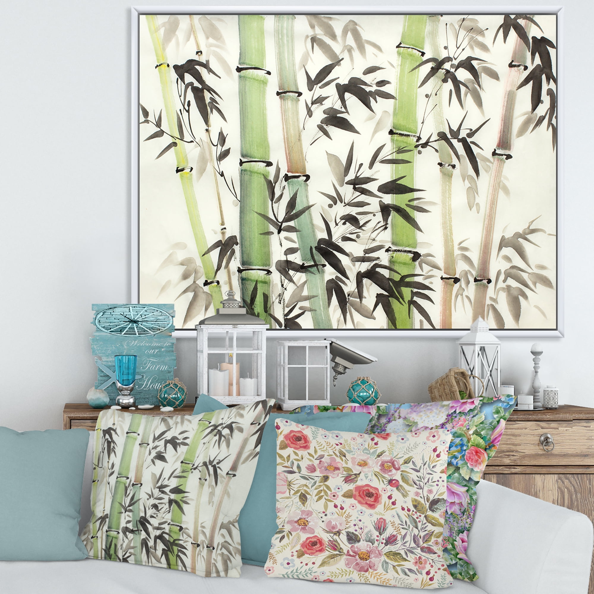 Designart 'The Forest of Bamboo Branches II' Lake House Framed Canvas Wall Art Print