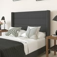 thumbnail image 6 of Merrick Lane Modern Full Platform Bed with Padded Channel Stitched Charcoal Faux Linen Upholstered Wingback Headboard and 8.6" Underbed Clearance, 6 of 11