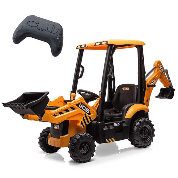 12V JCB Ride On Excavator, Ride on Toys for Kids 6-10, Electric Car for Kids with RC, Bulldozer, Digging Arm, Backhoe Loder with Slow Start/Stop, Adjustable Speeds (Excavator, Yellow with Roof)