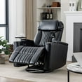 thumbnail image 3 of Oufan 270°Power Swivel Recliner,Leather Home Theater Seating With Hidden Arm Storage and LED Light Strip,Cup Holder,360° Swivel Tray Table,and Cell Phone Holder,Soft Living Room Chair, Black, 3 of 10