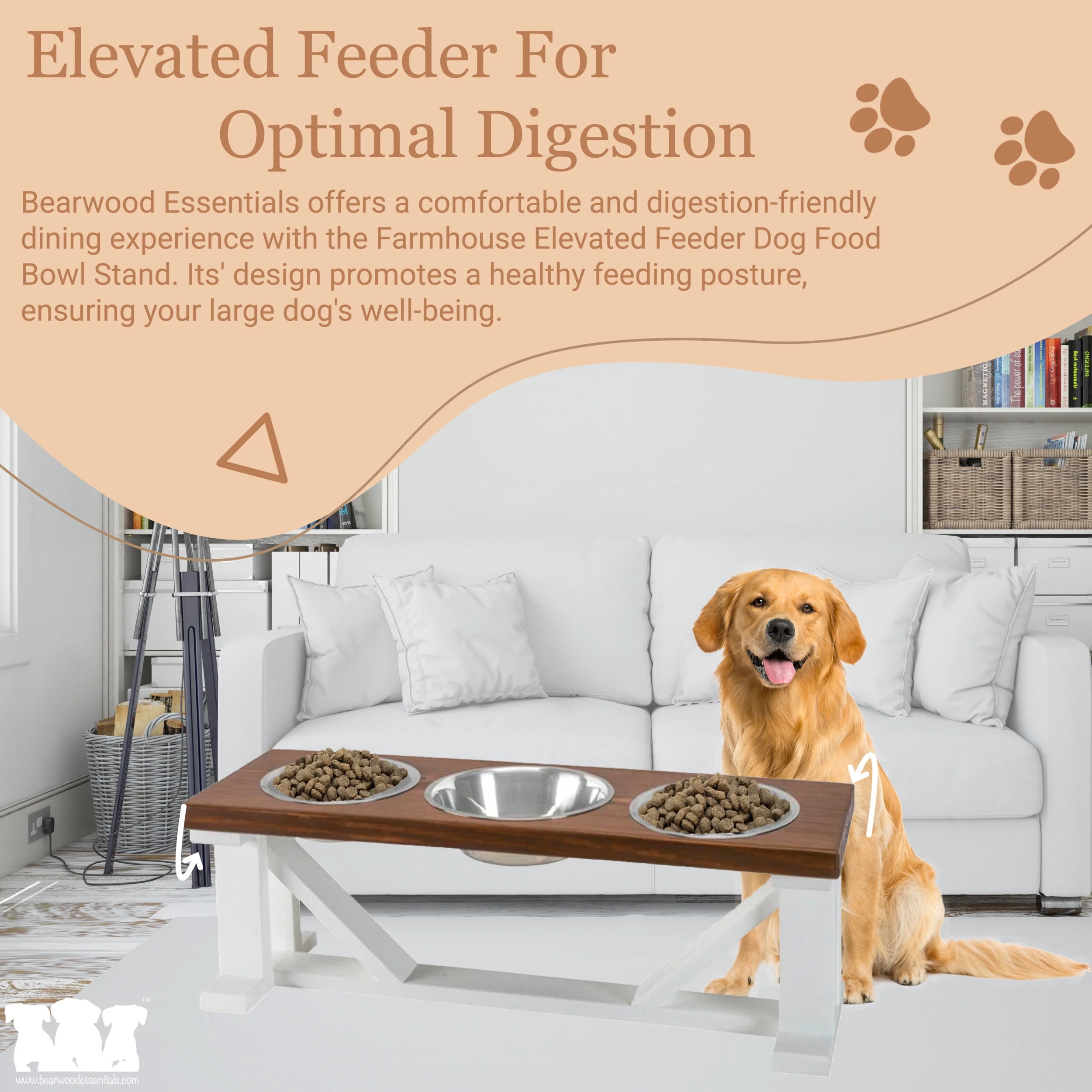Bearwood Essentials Elevate Your Pet's Dining Experience with 3-Bowl Farmhouse-Style Dog Feeder