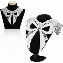 2 pc Bowknot Floral Lace Collar Neckline Trim Clothes Sewing Applique Edge with Plastic Imitation Pearls White 300x370x1mm