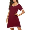 thumbnail image 2 of EFINNY Women's Nightdress Nightgown V Neck Sleep Shirt Contrast Color Loungewear Short Sleeve, 2 of 8