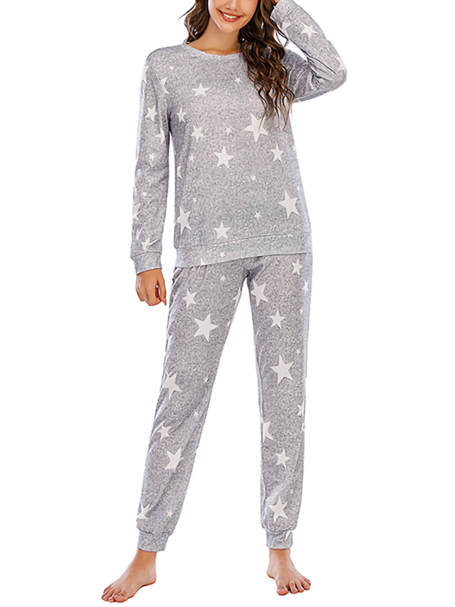 2Pcs Autumn Long Sleeve Casual Baggy Pajama Set For Women Sleepwear Set ...